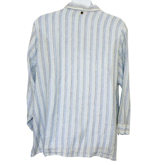 Soft Surroundings blue striped long sleeve button up linen shirt size 3X coastal - Picture 3 of 10